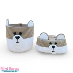 سطل و جای دستمال کاغذی باکیفیت و عروسکی اتاق کودک قیطان طرح خرس تدی رنگ کرم قهوه ای