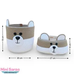 سطل و جای دستمال کاغذی باکیفیت و عروسکی اتاق کودک قیطان طرح خرس تدی رنگ کرم قهوه ای