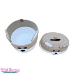 سطل و جای دستمال کاغذی باکیفیت و عروسکی اتاق کودک قیطان طرح خرس تدی رنگ کرم قهوه ای