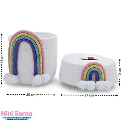 سطل و جای دستمال کاغذی باکیفیت و عروسکی اتاق کودک قیطان طرح رنگین کمان رنگی
