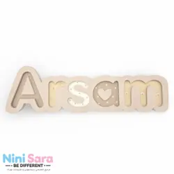 استند چوبی اسم نوزاد چراغدار طرح تدی ( برای اسم های 4 تا 6 حرف لاتین)
