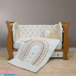 سرویس روتختی نوزاد برند مامز کیوتی(momscutie) مدل 7 تکه طرح رنگین کمان رنگ کرم - خرید مستقیم از تولید کننده