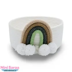 سبد نظم دهنده قیطان باکیفیت و عروسکی اتاق کودک طرح رنگین کمان رنگ کرم