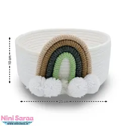سبد نظم دهنده قیطان باکیفیت و عروسکی اتاق کودک طرح رنگین کمان رنگ کرم