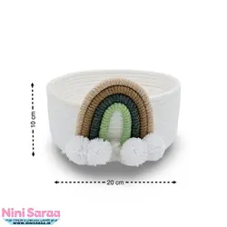سبد نظم دهنده قیطان باکیفیت و عروسکی اتاق کودک طرح رنگین کمان رنگ کرم