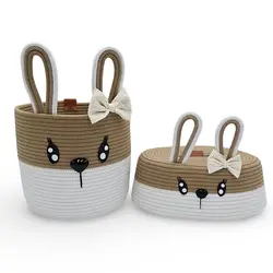 سطل و جای دستمال کاغذی باکیفیت و عروسکی اتاق کودک قیطان طرح خرگوش رنگ صورتی کرم