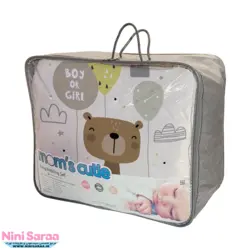 ست خواب نوزاد برند مامز کیوتی (momscutie) مدل 4 تکه طرح خرس کارتونی رنگ کرم- نماینده رسمی مامزکیوتی