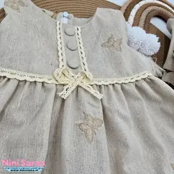 کت سارافون پیراهن دخترانه گیپور کرم