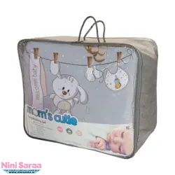 سرویس روتختی نوزاد برند مامز کیوتی (momscutie) مدل 7 تکه طرح خرگوش بندرخت رنگ طوسی- خرید مستقیم از تولید کننده