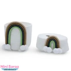 سطل و جای دستمال کاغذی باکیفیت و عروسکی اتاق کودک قیطان طرح رنگین کمان رنگ کرم