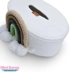 سطل و جای دستمال کاغذی باکیفیت و عروسکی اتاق کودک قیطان طرح رنگین کمان رنگ کرم