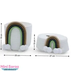 سطل و جای دستمال کاغذی باکیفیت و عروسکی اتاق کودک قیطان طرح رنگین کمان رنگ کرم