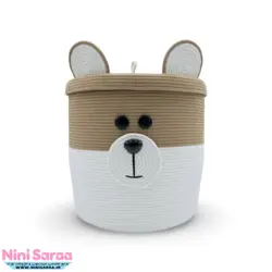 سبد و جا لباسی درب دار قیطان باکیفیت و عروسکی اتاق کودک طرح خرس تدی رنگ کرم قهوه ای