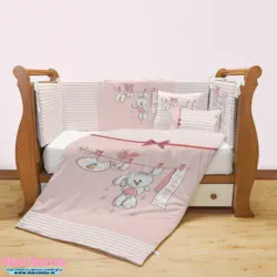 سرویس روتختی نوزاد برند مامز کیوتی (momscutie) مدل 7 تکه طرح خرگوش بندرخت رنگ صورتی - خرید مستقیم از تولید کننده