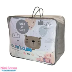 ست خواب نوزاد برند مامز کیوتی (momscutie) مدل 4 تکه طرح خرس کارتونی رنگ سفید- نماینده رسمی مامزکیوتی