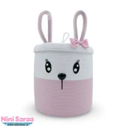 سبد و جا لباسی درب دار قیطان باکیفیت و عروسکی اتاق کودک طرح خرگوش رنگ صورتی