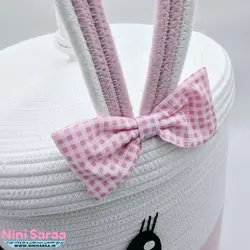 سبد و جا لباسی درب دار قیطان باکیفیت و عروسکی اتاق کودک طرح خرگوش رنگ صورتی