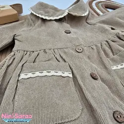 پیراهن مخمل کبریتی دخترانه دوجیب