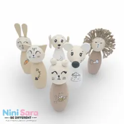 بولینگ حیوانات چوبی 6 تکه مدل خرس تدی اکسسوری اتاق نوزاد با بهترین کیفیت چوب راش و رنگ اکریلیک