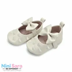 پاپوش نوزادی دخترانه پاپیون قلبی سفید