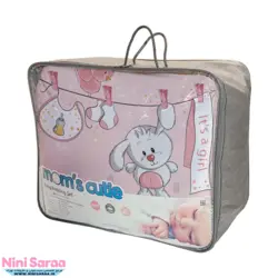 ست خواب نوزاد برند مامز کیوتی (momscutie) مدل 4 تکه طرح خرگوش بندرخت رنگ صورتی- نماینده رسمی مامزکیوتی