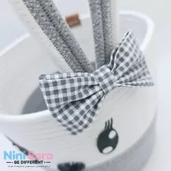 سطل و جای دستمال کاغذی باکیفیت و عروسکی اتاق کودک قیطان طرح خرگوش طوسی