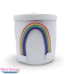 سبد و جا لباسی درب دار قیطان باکیفیت و عروسکی اتاق کودک طرح رنگین کمان رنگی