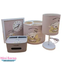 سرویس لوستر،آباژور،ساعت و جای دستمال نوزاد برند مامز کیوتی(momscutie) مدل 4 تکه طرح  کوالا رنگ طوسی (خاکی)- خرید مستقیم از تولید کننده