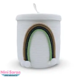 سبد و جا لباسی درب دار قیطان باکیفیت و عروسکی اتاق کودک طرح رنگین کمان رنگ کرم