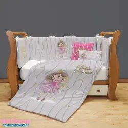 سرویس روتختی نوزاد برند مامز کیوتی (momscutie) مدل 7 تکه طرح پرنسس اسب تک شاخ رنگ طوسی صورتی - خرید مستقیم از تولید کننده