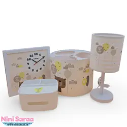 سرویس لوستر،آباژور،ساعت و جای دستمال نوزاد برند مامز کیوتی(momscutie) مدل 4 تکه طرح خرس کارتونی رنگ کرم - خرید مستقیم از تولید کننده