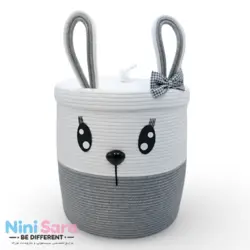 سبد و جا لباسی درب دار قیطان باکیفیت و عروسکی اتاق کودک طرح خرگوش طوسی