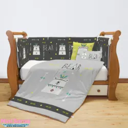 سرویس روتختی نوزاد برند مامز کیوتی (momscutie) مدل 7 تکه طرح خرس قطبی رنگ طوسی نوک مدادی - خرید مستقیم از تولید کننده