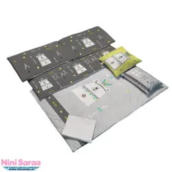 سرویس روتختی نوزاد برند مامز کیوتی (momscutie) مدل 7 تکه طرح خرس قطبی رنگ طوسی نوک مدادی - خرید مستقیم از تولید کننده