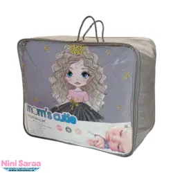 سرویس روتختی نوزاد برند مامز کیوتی (momscutie) مدل 7 تکه طرح پرنسس مو فرفری رنگ طوسی صورتی - خرید مستقیم از تولید کننده