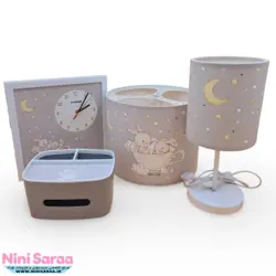 سرویس لوستر،آباژور،ساعت و جای دستمال نوزاد برند مامز کیوتی(momscutie) مدل 4 تکه طرح خرگوش و ماه- خرید مستقیم از تولید کننده