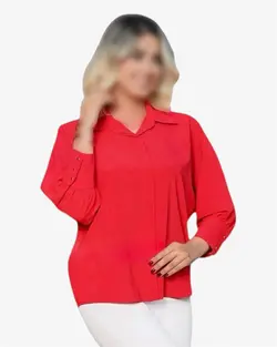 شومیز یقه دار جلو دکمه قرمز