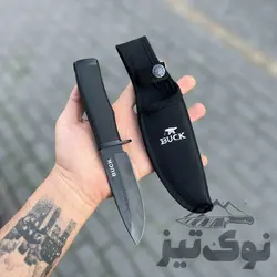 چاقو شکاری خارجی باک سنگری مشکی(غلاف شرکتی برزنتی)