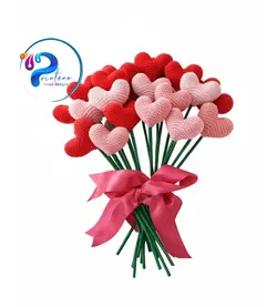 دستگل قلب بافتنی | شاخه‌ای انتخابی | قرمز و صورتی – Valentine Crochet Heart Bouquet – Printeno.ir
