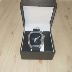 ست بند لاستیکی فلورین و قاب پلی‌کربنات لوکس | رزگلد و دودی | با کریستال زیرکونیا Apple Watch Ultra 46mm (محافظ اپل واچ)