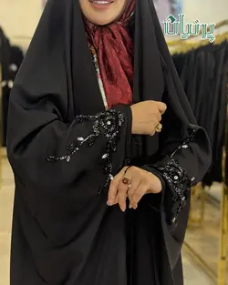 - چادر ندای قطری جواهردوزی - رز شیشه ای - گالری پرنیان
