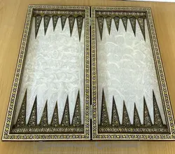 تخته نرد و شطرنج فاخر چوب و صدف همراه با جعبه چرمی _کد:35192