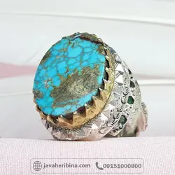 نقره مردانه با مخراج زمرد تاج برنجی _کد:34071