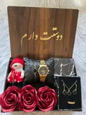 باکس هدیه ویژه روز زن | ست اکسسوری شیک با ساعت، گردنبند، عروسک و رز ربانی| مناسب هدیه مناسبتی + ارسال رایگان