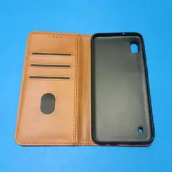 کیف کلاسوری چرمی مگنتی جا کارتی دار مناسب برای گوشی موبایل سامسونگ A10