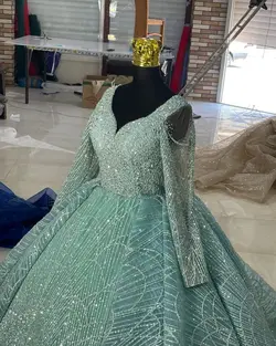 لباس عروس سبز پاستیلی