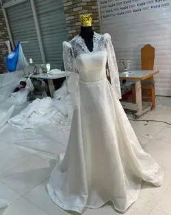 لباس عروس دانتل فرانسه دو دامنه کد ۳۲۳