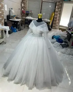 لباس عروس تور سه کلوش یقه ضربدری کد ۳۶۰