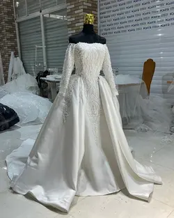 لباس عروس دو دامنه ساتن و دانتل  کد۳۶۹