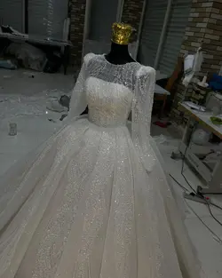 لباس عروس شاین سه کلوش با دانتل پرکار کد ۳۷۴